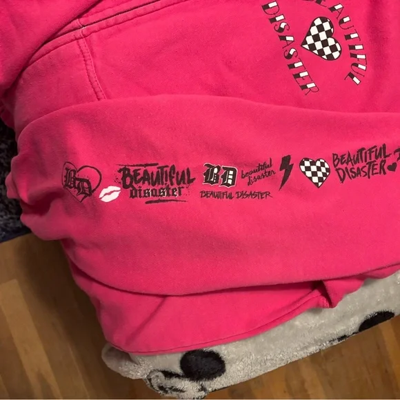 Beautiful Disaster pink  Graphic Zip-Up Hoodie - Picture 3 of 6